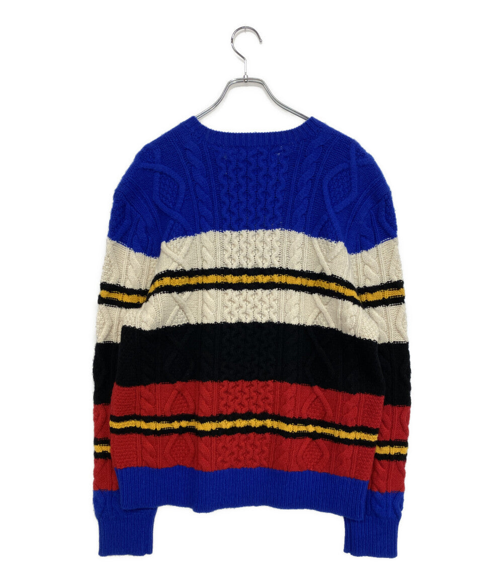 美品 POLO RALPH LAUREN ニット STRIPED ARAN-KNIT WOOL BLEND SW メンズ SIZE L ポロ・ラルフローレン