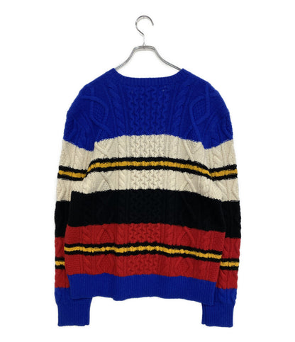 美品 POLO RALPH LAUREN ニット STRIPED ARAN-KNIT WOOL BLEND SW メンズ SIZE L ポロ・ラルフローレン