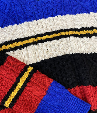 美品 POLO RALPH LAUREN ニット STRIPED ARAN-KNIT WOOL BLEND SW メンズ SIZE L ポロ・ラルフローレン