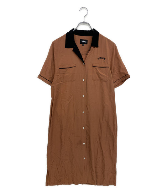STUSSY 半袖ワンピース ボウリングシャツ 胸ロゴ レディース SIZE S ステューシー