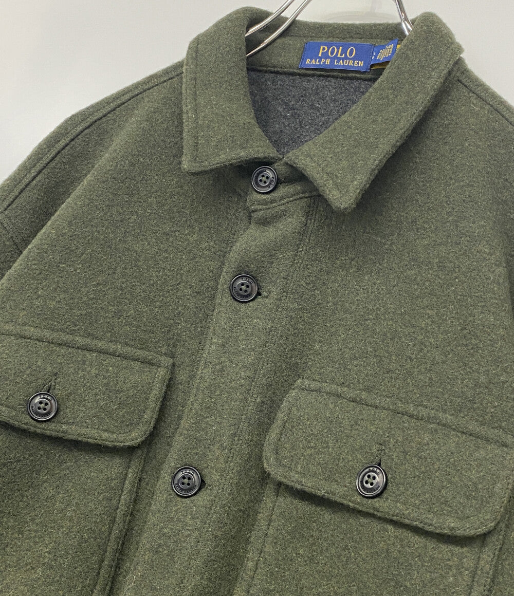 美品 POLO RALPH LAUREN ダブルフェイスド ウールブレンド シャツジャケット OLIVE メンズ SIZE L ポロ・ラルフローレン