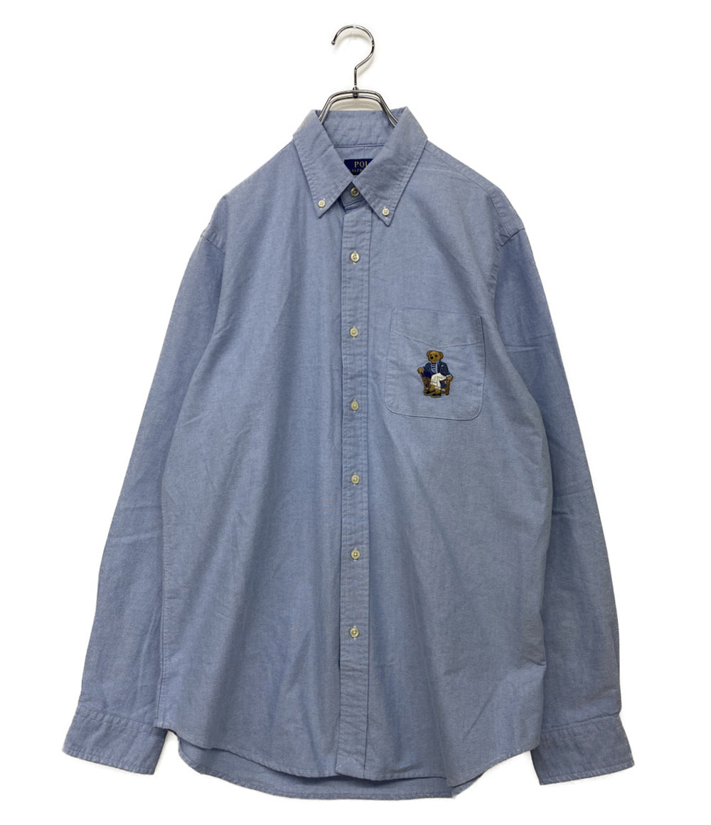 美品 POLO RALPH LAUREN 長袖シャツ CLASSIC FIT POLO BEAR OXFORD SHIRT SAX メンズ SIZE L ポロ・ラルフローレン