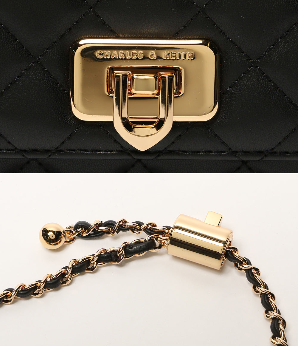 美品 Charles&Keith ショルダーバッグ キルティング ブラック レディース チャールズ&キース