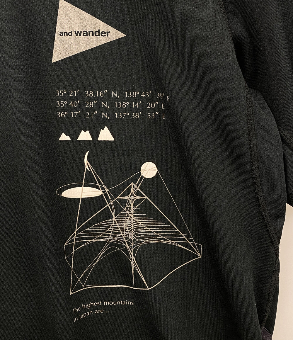 and wander 半袖Ｔシャツ DRY JERSEY ブラック プリント レディース SIZE WM アンドワンダー
