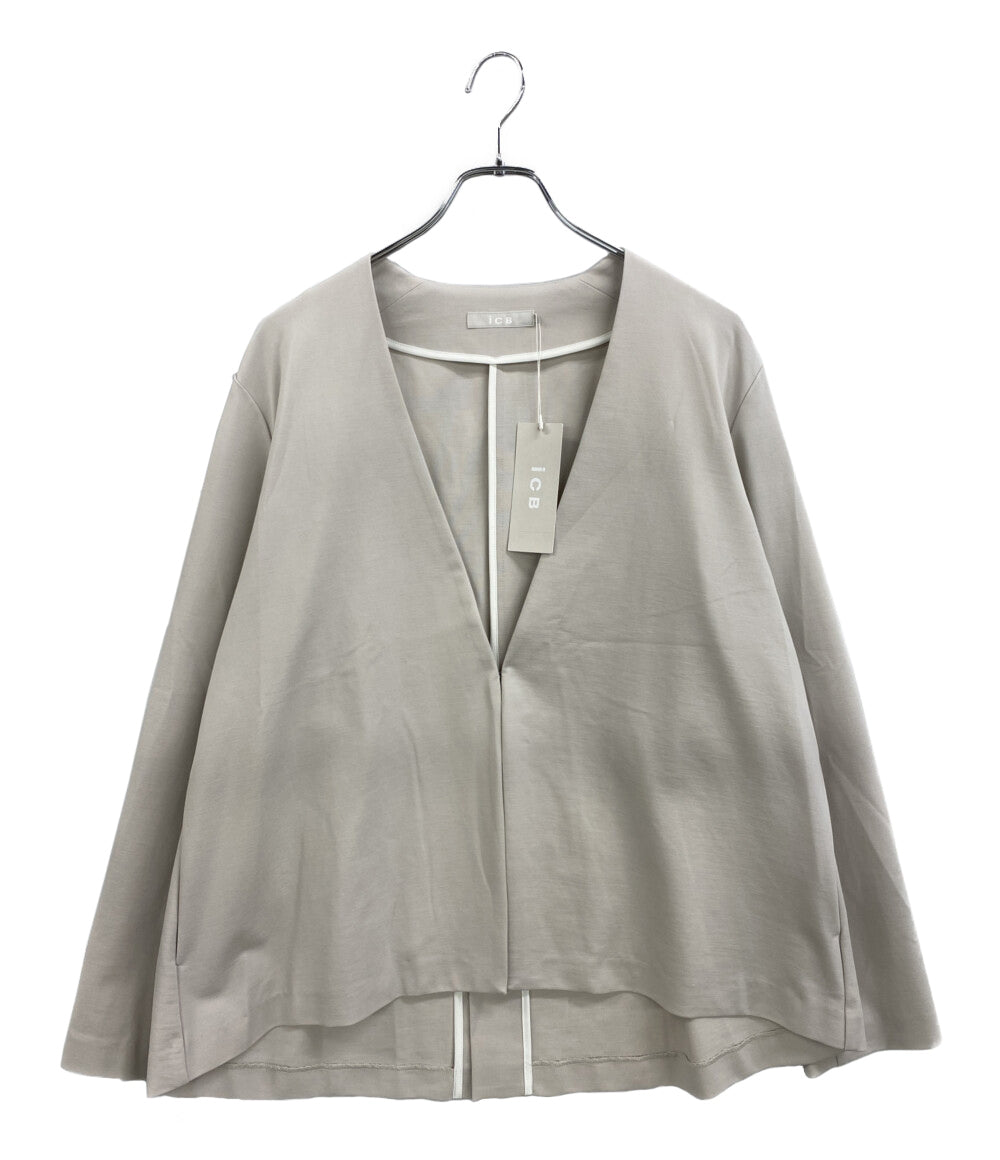 ICB ノーカラージャケット ベージュ レディース SIZE L アイシービー
