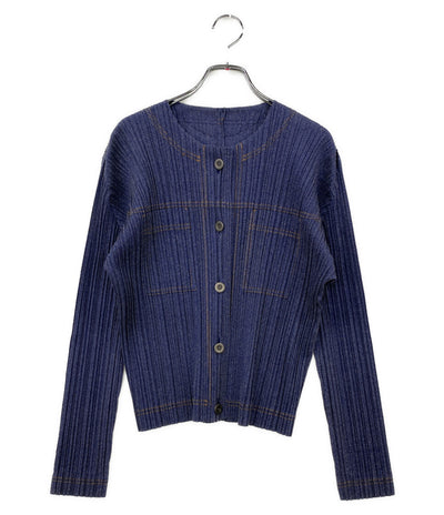 PLEATS PLEASE ノーカラージャケット コットンデニム PP56JC602 レディース SIZE 5 プリーツプリーズ