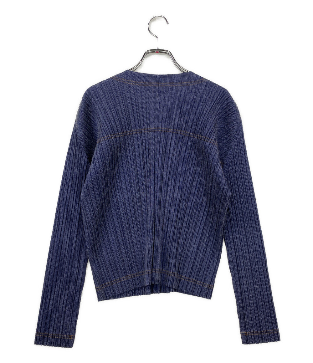 PLEATS PLEASE ノーカラージャケット コットンデニム PP56JC602 レディース SIZE 5 プリーツプリーズ
