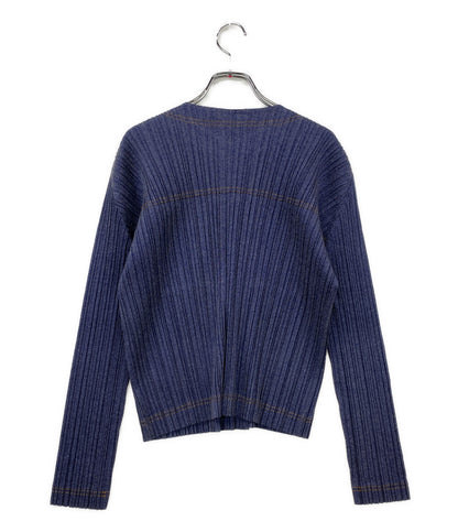 PLEATS PLEASE ノーカラージャケット コットンデニム PP56JC602 レディース SIZE 5 プリーツプリーズ