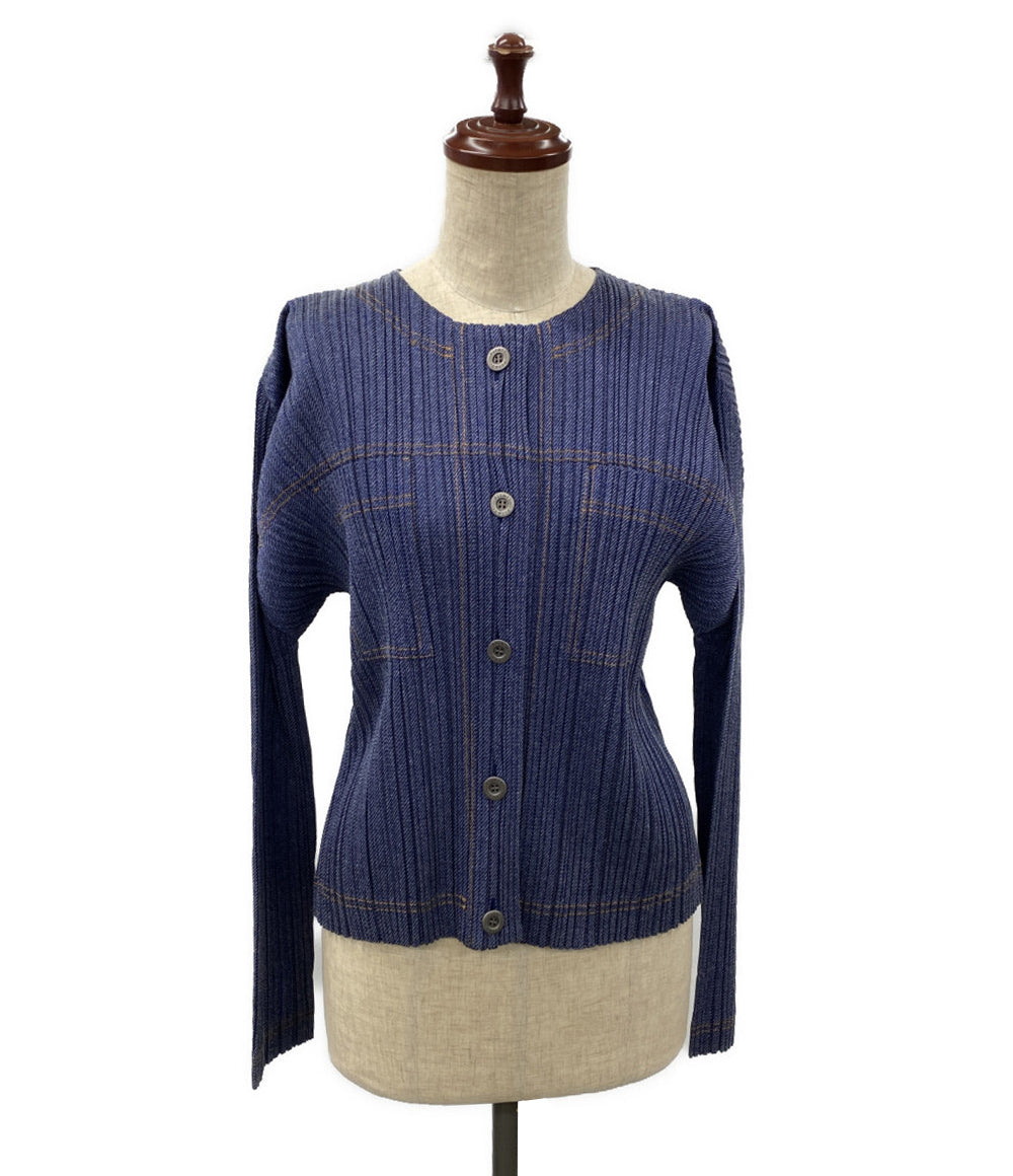 PLEATS PLEASE ノーカラージャケット コットンデニム PP56JC602 レディース SIZE 5 プリーツプリーズ