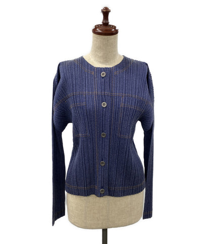PLEATS PLEASE ノーカラージャケット コットンデニム PP56JC602 レディース SIZE 5 プリーツプリーズ