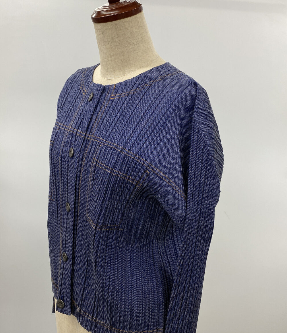 PLEATS PLEASE ノーカラージャケット コットンデニム PP56JC602 レディース SIZE 5 プリーツプリーズ