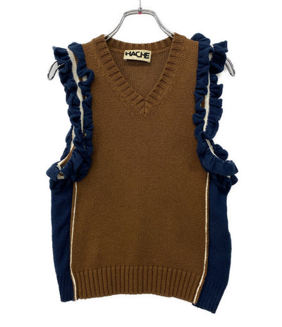 HACHE アッシュ フリルニットベスト ブラウン レディース SIZE 42