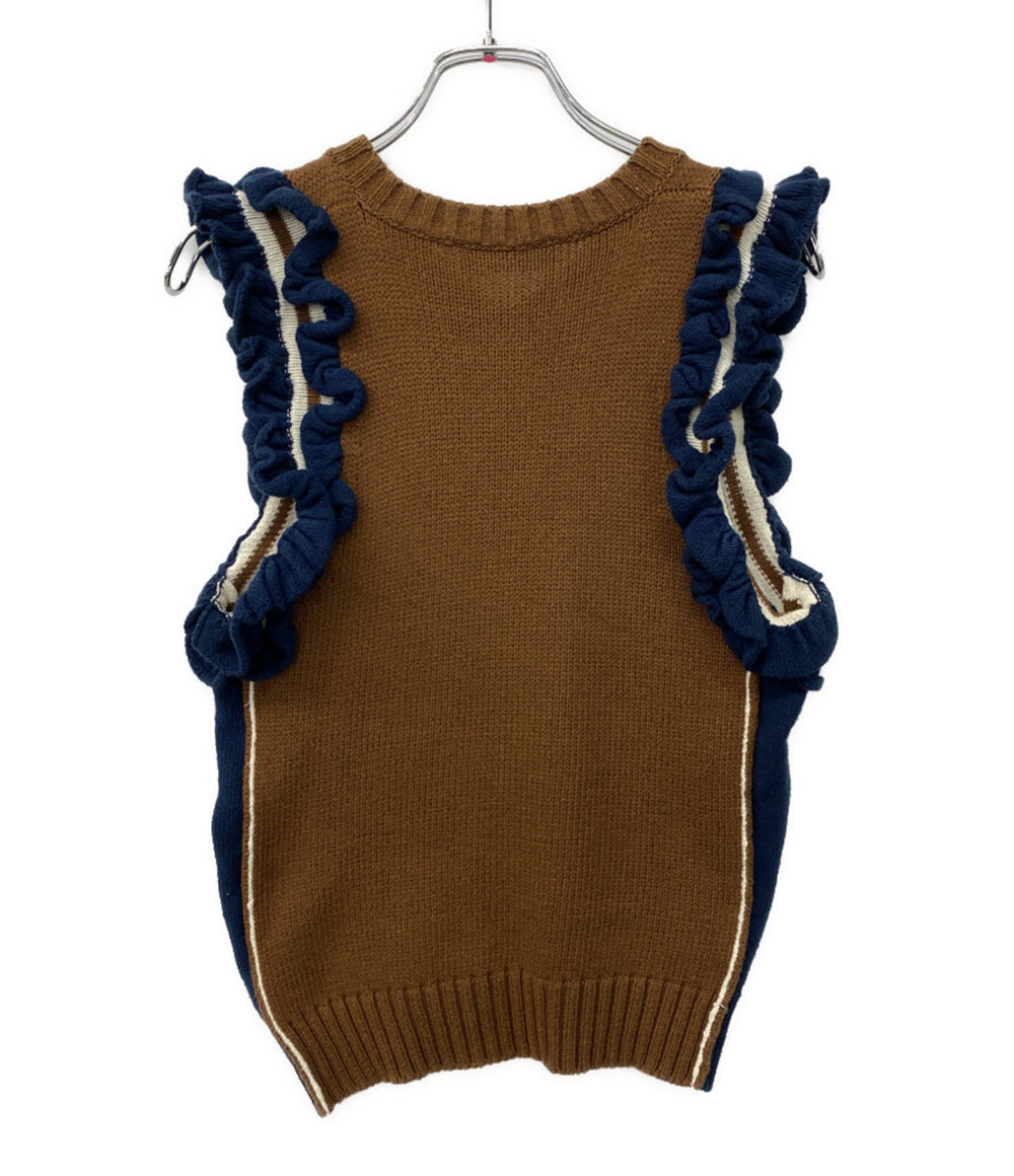 HACHE アッシュ フリルニットベスト ブラウン レディース SIZE 42