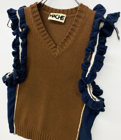 HACHE アッシュ フリルニットベスト ブラウン レディース SIZE 42