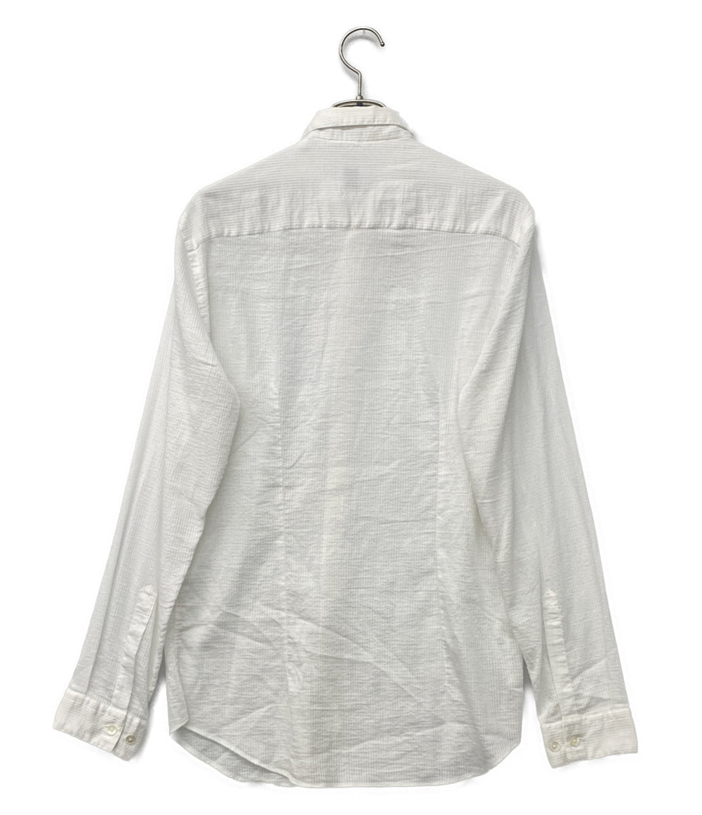 ARMANI COLLEZIONI 長袖比翼シャツ シャドウストライプ ホワイト メンズ SIZE M アルマーニコレッツォーニ