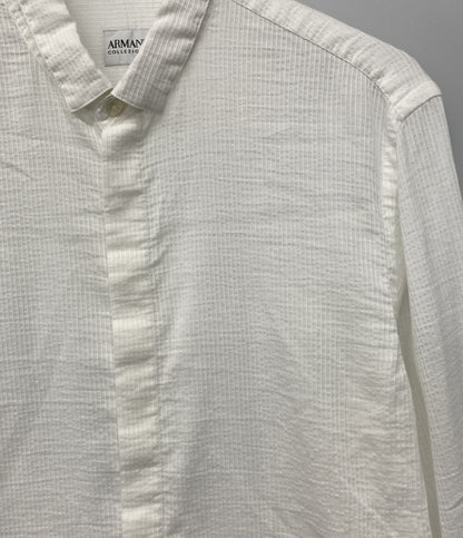 ARMANI COLLEZIONI 長袖比翼シャツ シャドウストライプ ホワイト メンズ SIZE M アルマーニコレッツォーニ