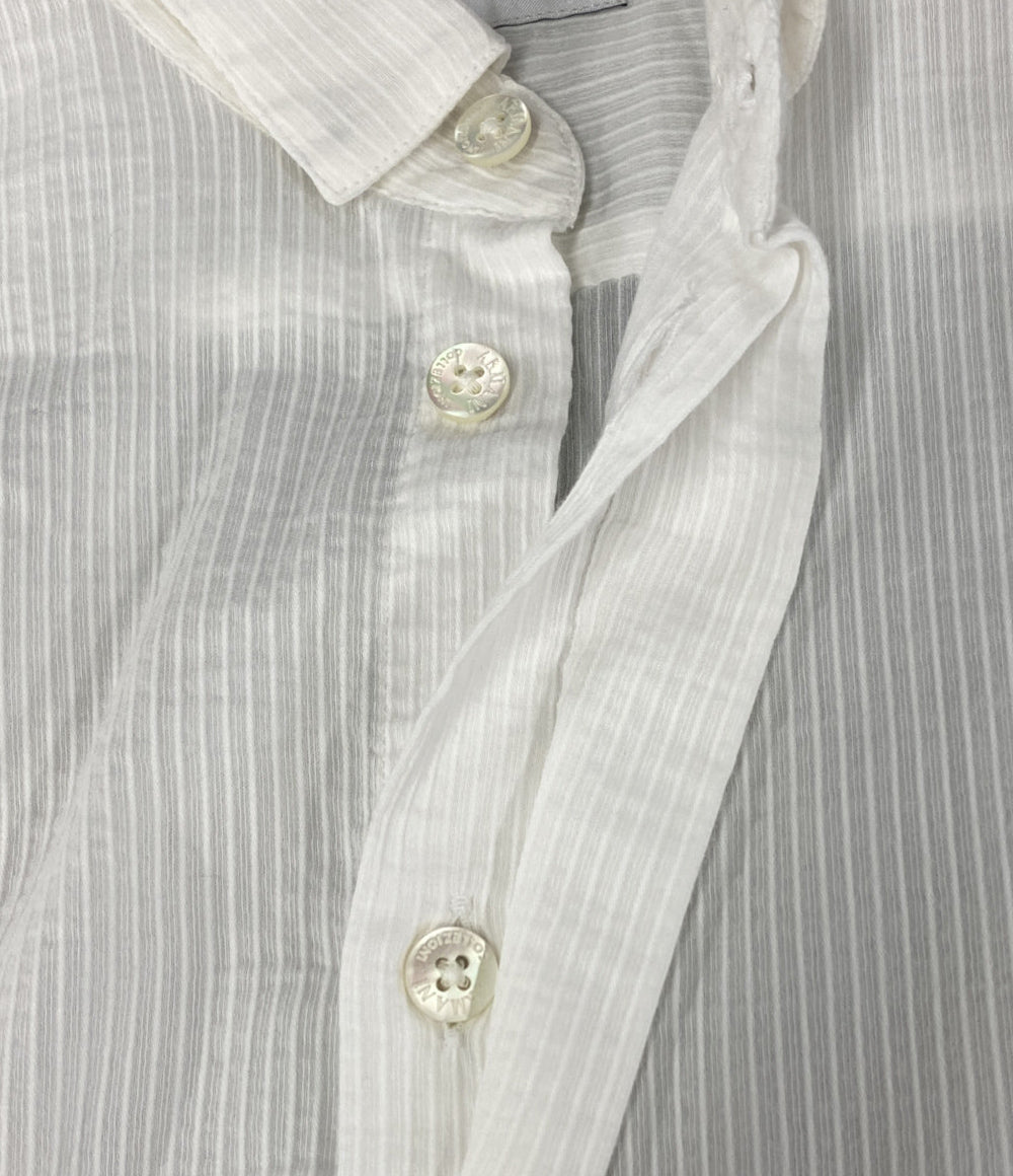 ARMANI COLLEZIONI 長袖比翼シャツ シャドウストライプ ホワイト メンズ SIZE M アルマーニコレッツォーニ
