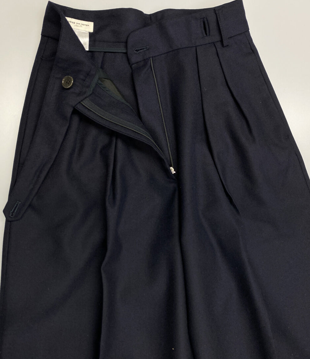 DRIES VAN NOTEN パンツ ネイビー ウール ワイド レディース SIZE 34 ドリスヴァンノッテン