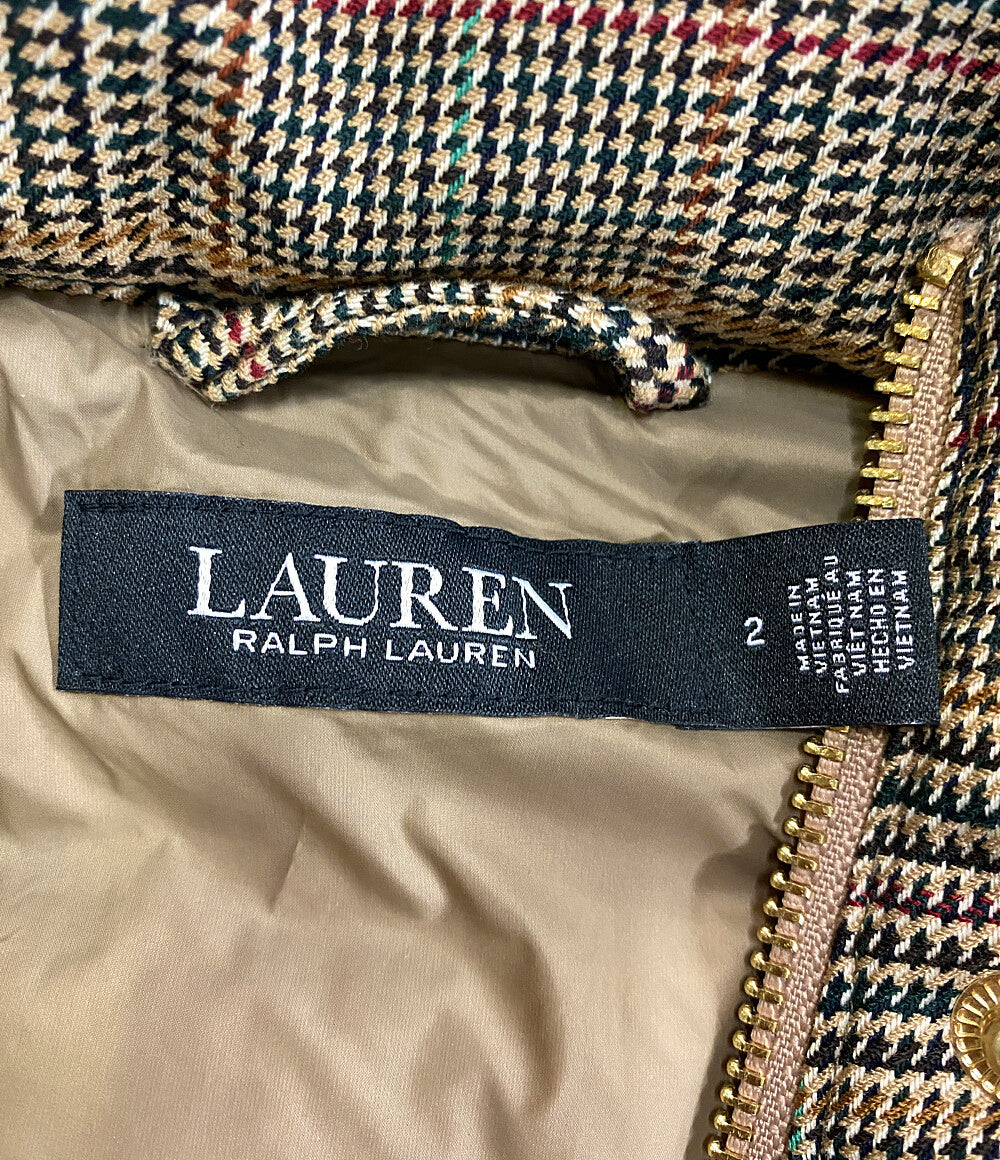 美品 RALPH LAUREN ダウンベスト グレンチェック ブラウン レディース