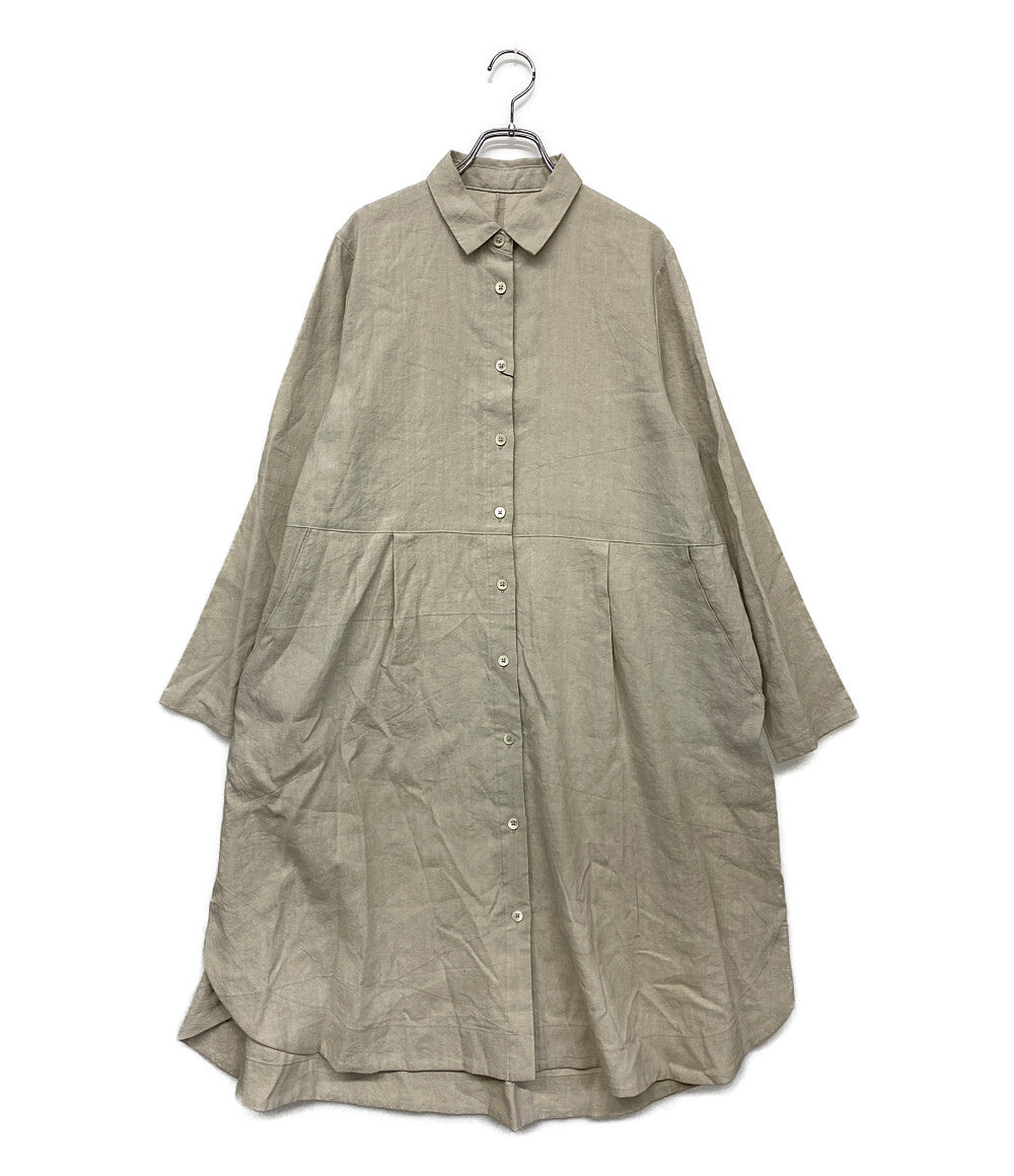 美品 コットンハウスアヤ 長袖ワンピース 麻混      レディース SIZE M  Cotton House Aya Pick Up