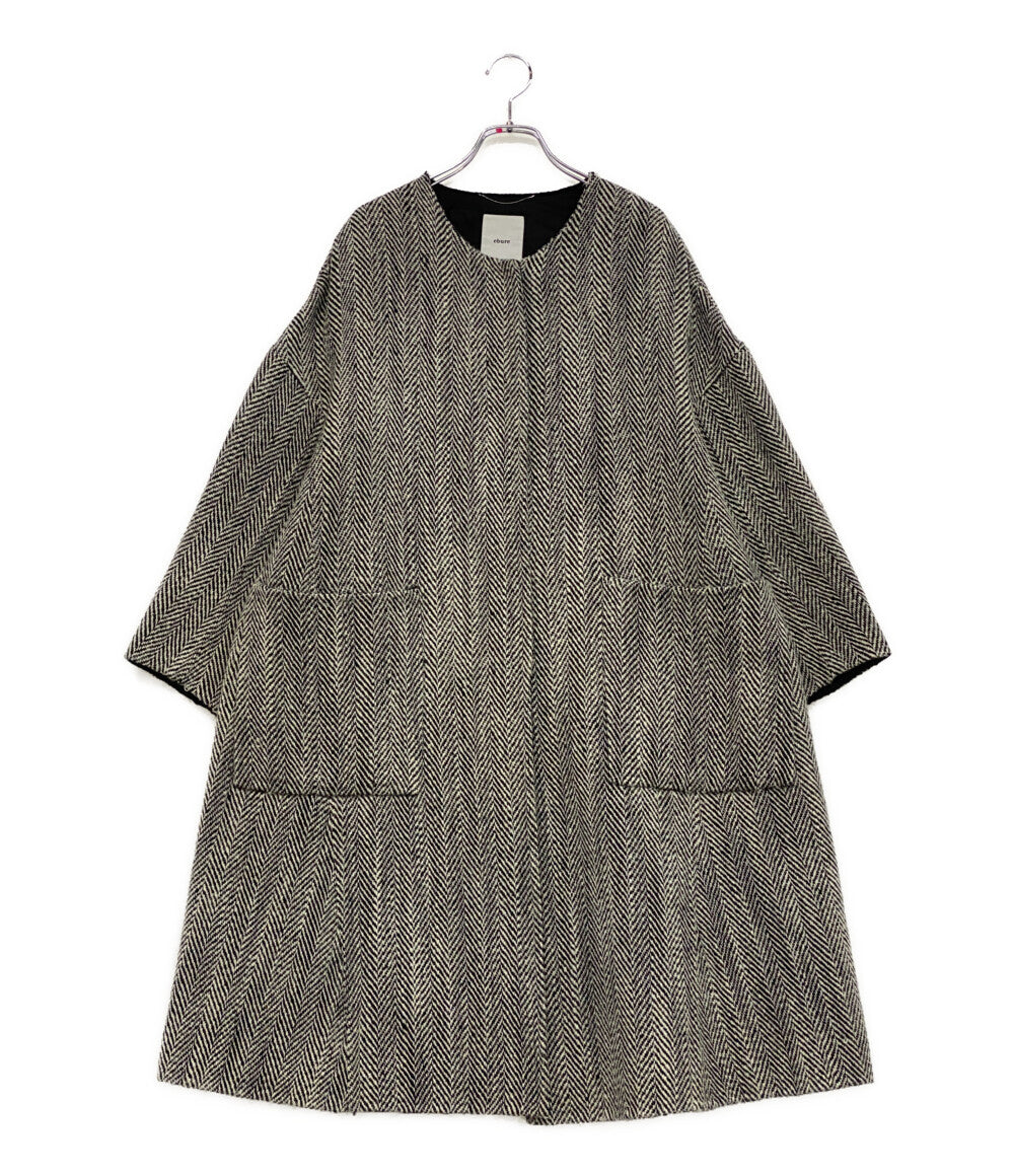 ebure エブール ヘリンボーンノーカラーコート レディース SIZE 36