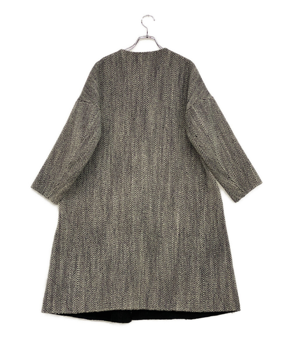 ebure エブール ヘリンボーンノーカラーコート レディース SIZE 36