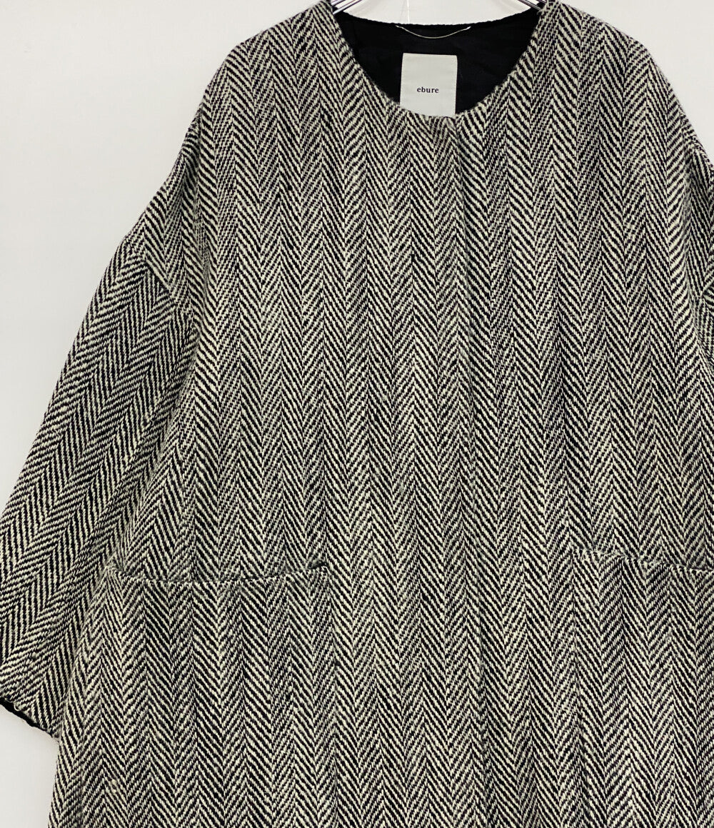 ebure エブール ヘリンボーンノーカラーコート レディース SIZE 36