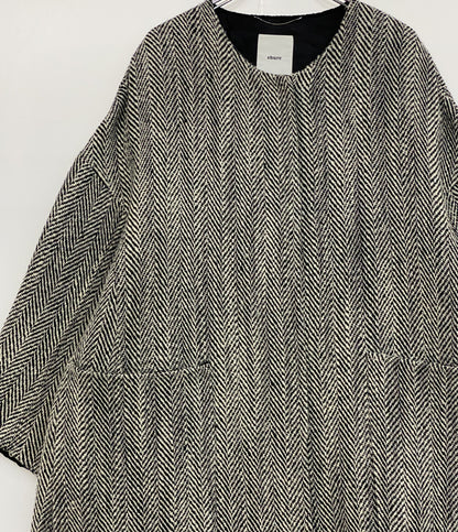 ebure エブール ヘリンボーンノーカラーコート レディース SIZE 36