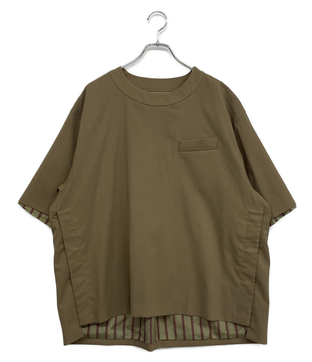 美品 sacai 半袖ノーカラーシャツ Suiting Pullover 20-02183M メンズ SIZE 2 サカイ