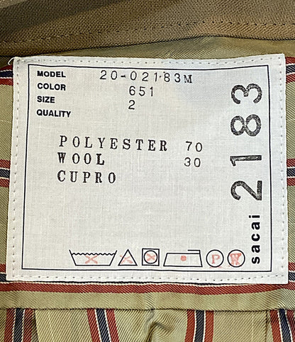 美品 sacai 半袖ノーカラーシャツ Suiting Pullover 20-02183M メンズ SIZE 2 サカイ