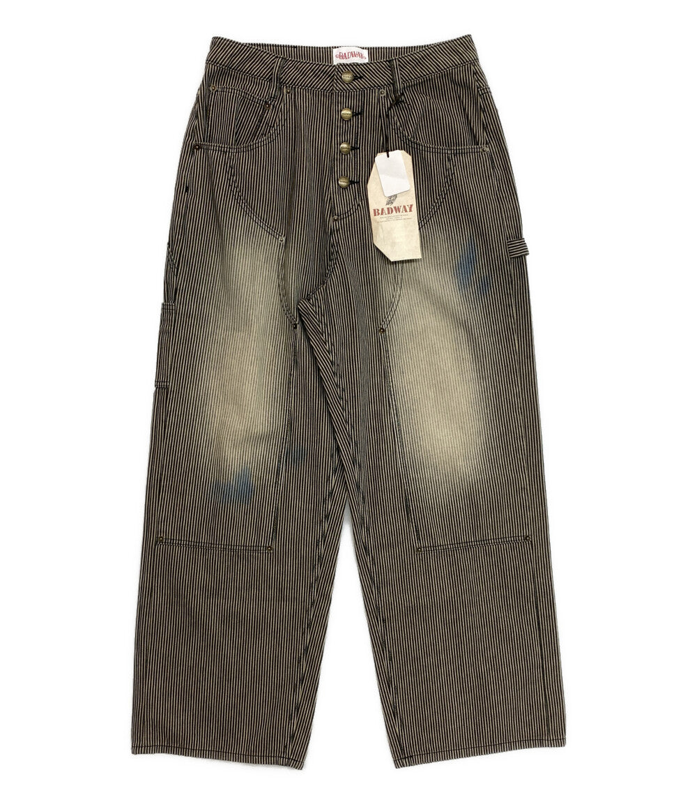 美品 BADWAY バッドウェイ デニムパンツ Hickory painter wide pants ストライプ メンズ SIZE L