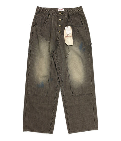 美品 BADWAY バッドウェイ デニムパンツ Hickory painter wide pants ストライプ メンズ SIZE L