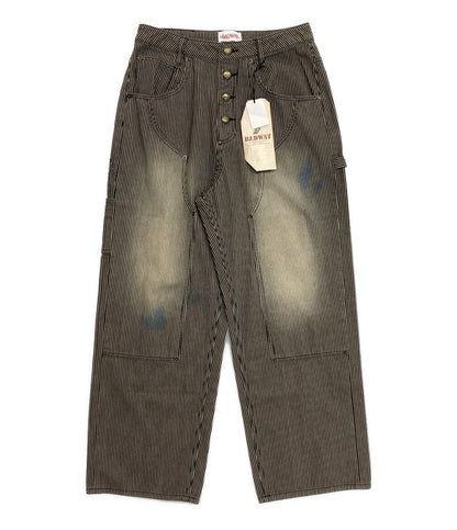 美品 BADWAY バッドウェイ デニムパンツ Hickory painter wide pants ストライプ メンズ SIZE L
