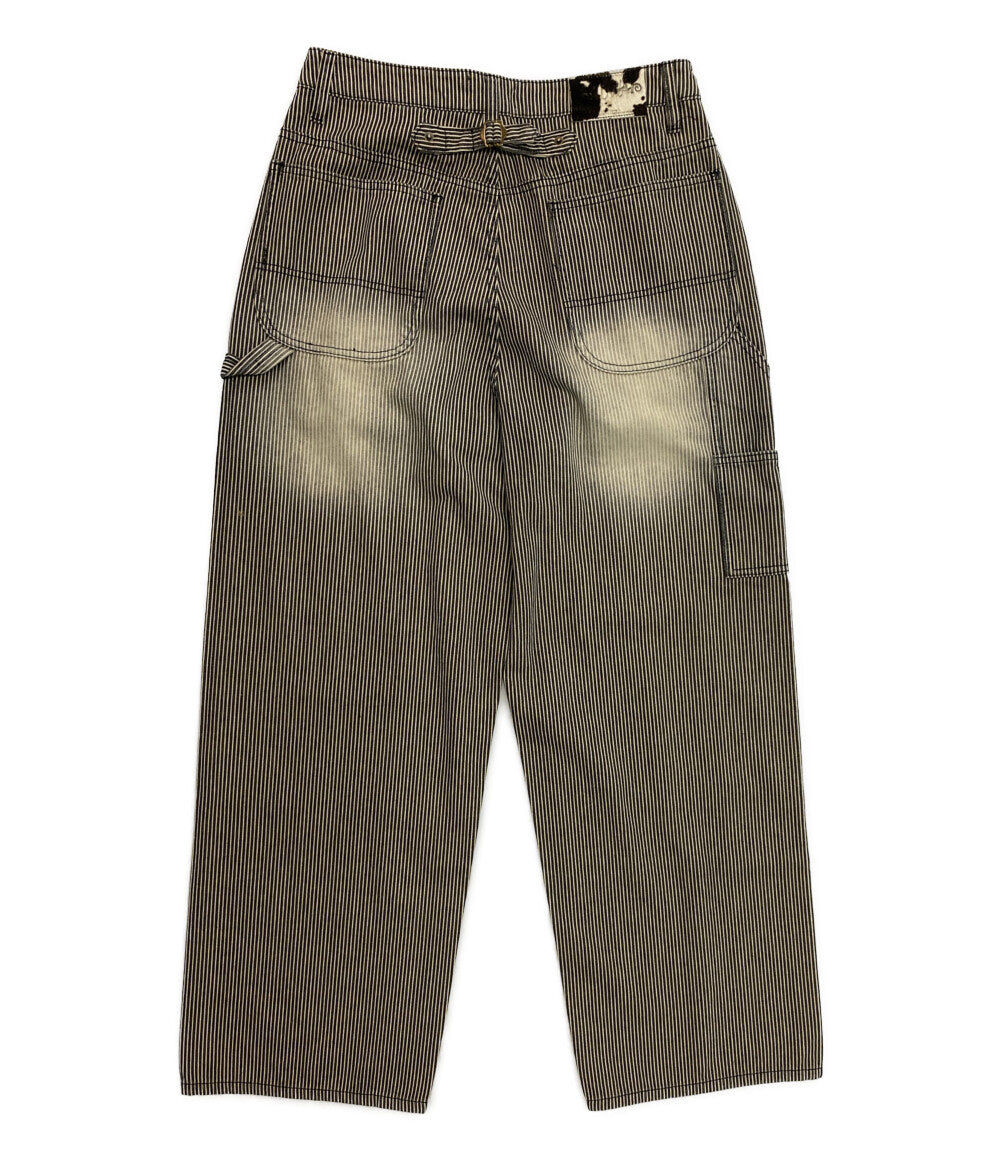 美品 BADWAY バッドウェイ デニムパンツ Hickory painter wide pants ストライプ メンズ SIZE L