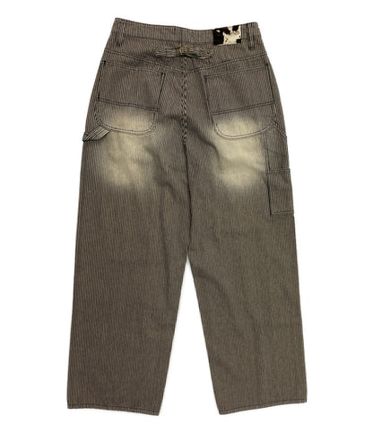 美品 BADWAY バッドウェイ デニムパンツ Hickory painter wide pants ストライプ メンズ SIZE L