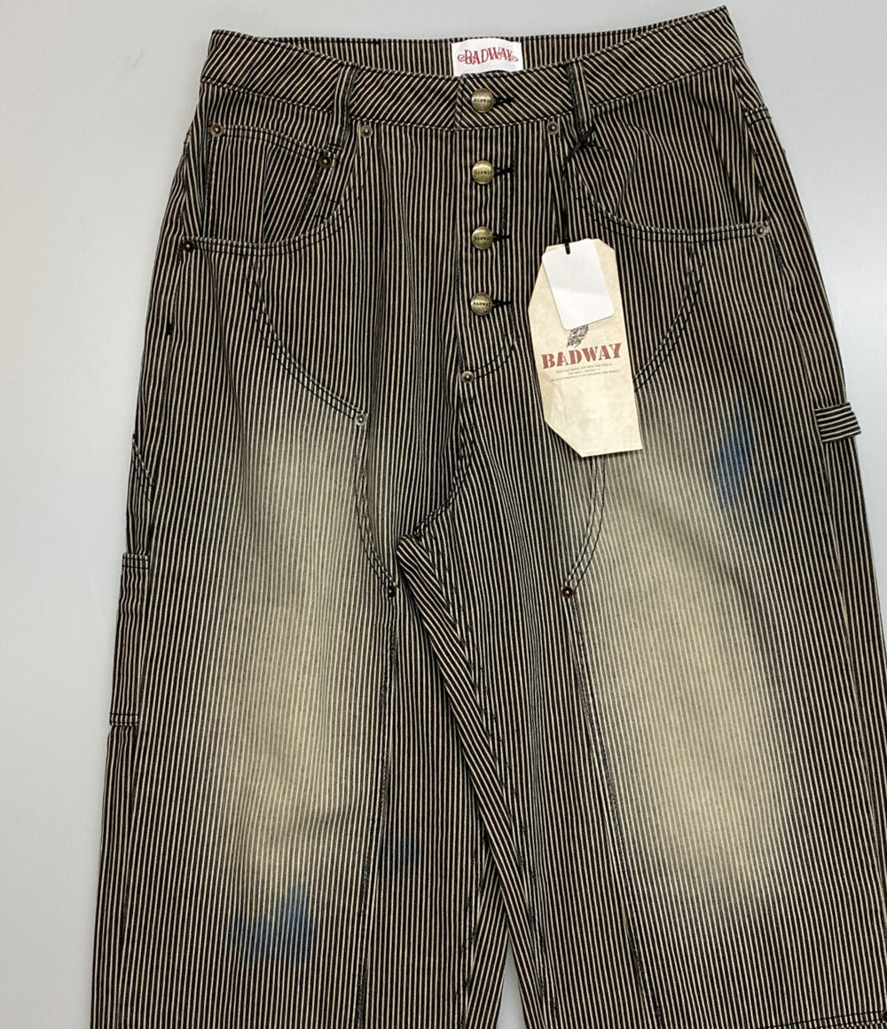 美品 BADWAY バッドウェイ デニムパンツ Hickory painter wide pants ストライプ メンズ SIZE L