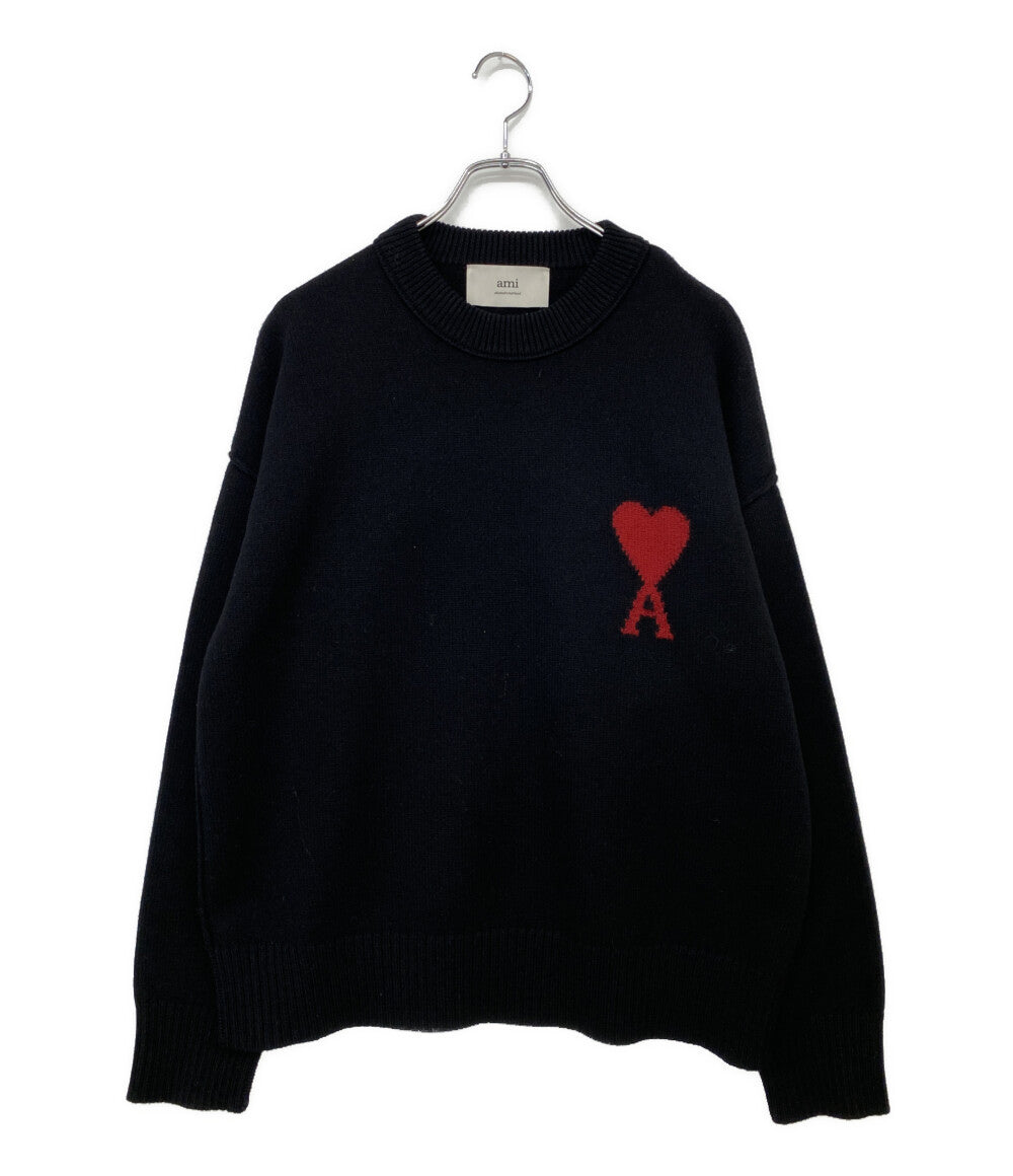 AMI Alexandre Mattiussi ニット ハート プリント ブラック メンズ SIZE M アミアレクサンドレマチウシ