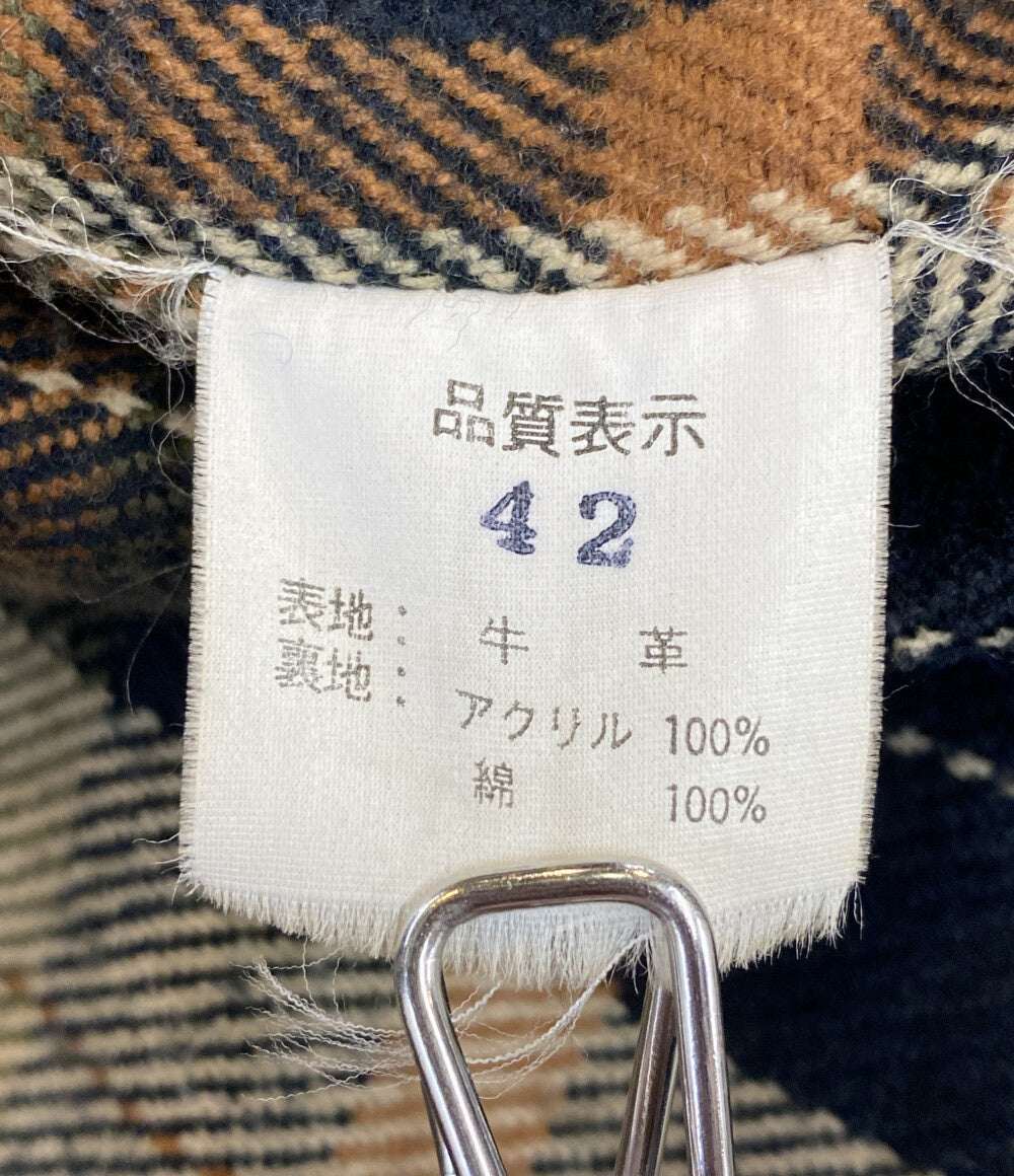 FREEDOM LEATHER フリーダムレザー ライダースジャケット ブラウン 裏地チェック メンズ SIZE 42