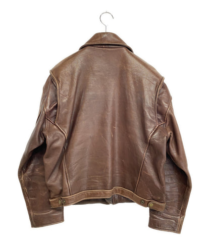 FREEDOM LEATHER フリーダムレザー ライダースジャケット ブラウン 裏地チェック メンズ SIZE 42