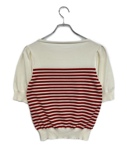 美品 foxey 半袖ニット CANDY STICK Striped Cut sew 42123-KSTOF10LO レディース SIZE 38 フォクシー