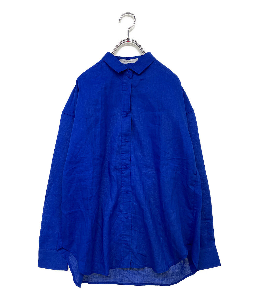 美品 PONT DE CHALONS ポンデシャロン 長袖シャツ ブラウス ブルー リネン 22430911 レディース SIZE F