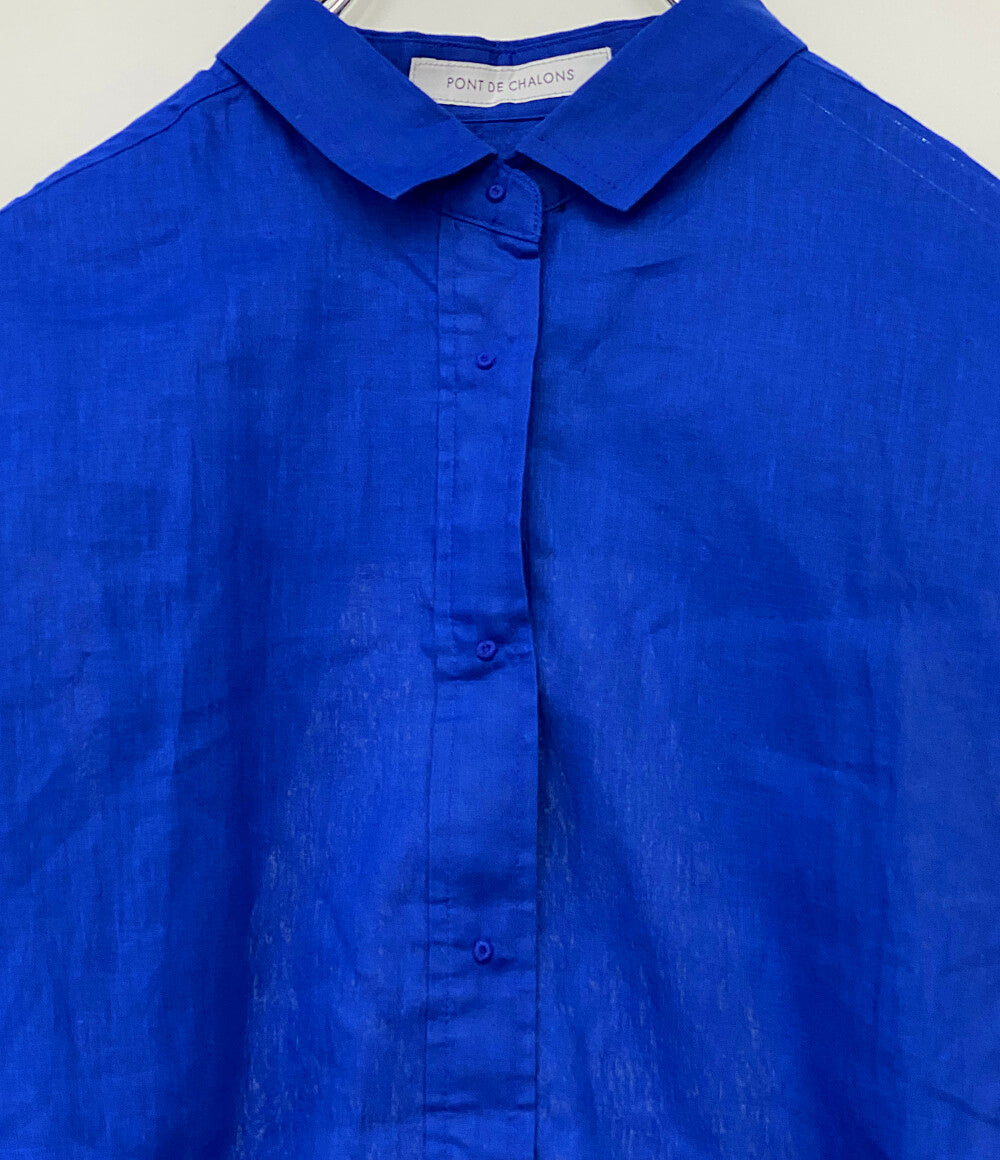 美品 PONT DE CHALONS ポンデシャロン 長袖シャツ ブラウス ブルー リネン 22430911 レディース SIZE F