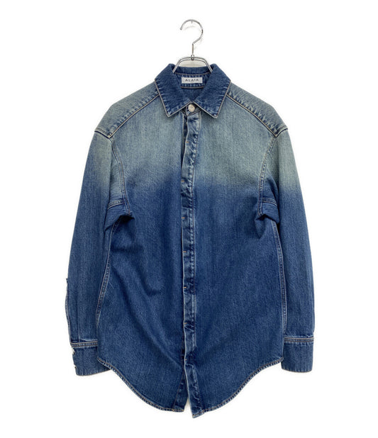 美品 ALAIA PARIS アライア 長袖シャツジャケット ブルーデニムシャツ AA9C08511T441 レディース SIZE 34