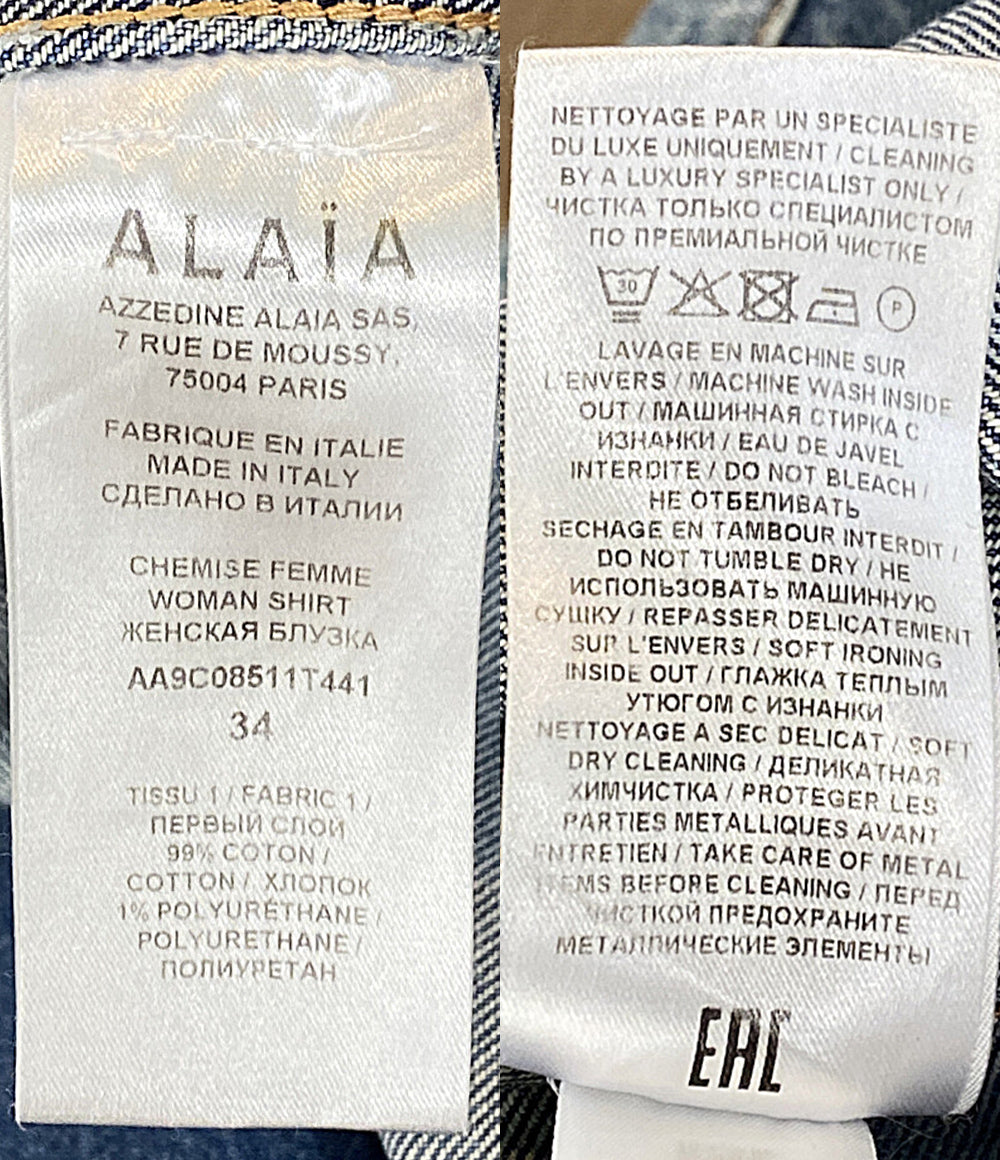 美品 ALAIA PARIS アライア 長袖シャツジャケット ブルーデニムシャツ AA9C08511T441 レディース SIZE 34