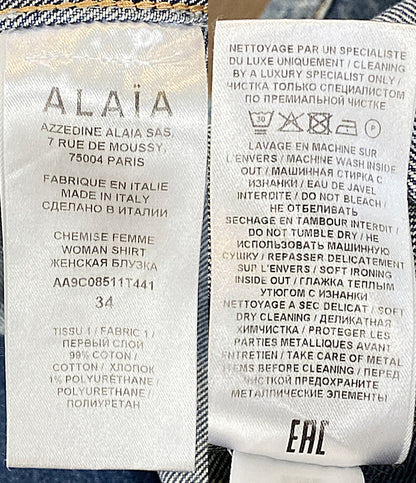 美品 ALAIA PARIS アライア 長袖シャツジャケット ブルーデニムシャツ AA9C08511T441 レディース SIZE 34