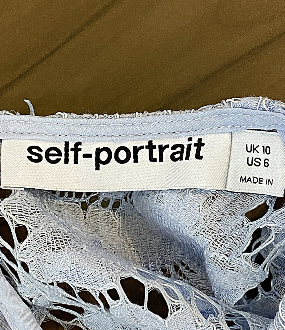 美品 self-portrait ノースリーブワンピース ブルーファインレースミニドレス SS25-044S-BL レディース SIZE 10 セルフ ポートレイト