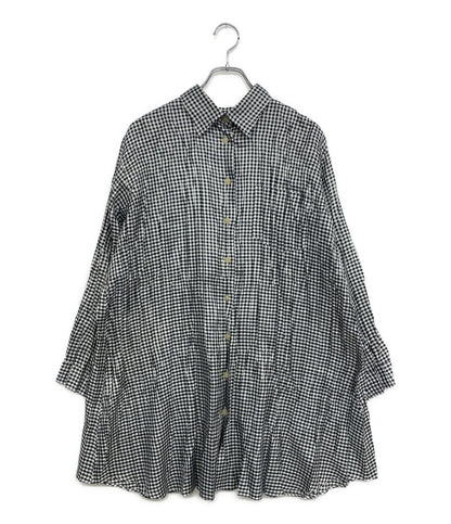美品 PLEATS PLEASE 長袖シャツワンピース ギンガムチェック PP03-PJ863 レディース SIZE 3 プリーツプリーズ