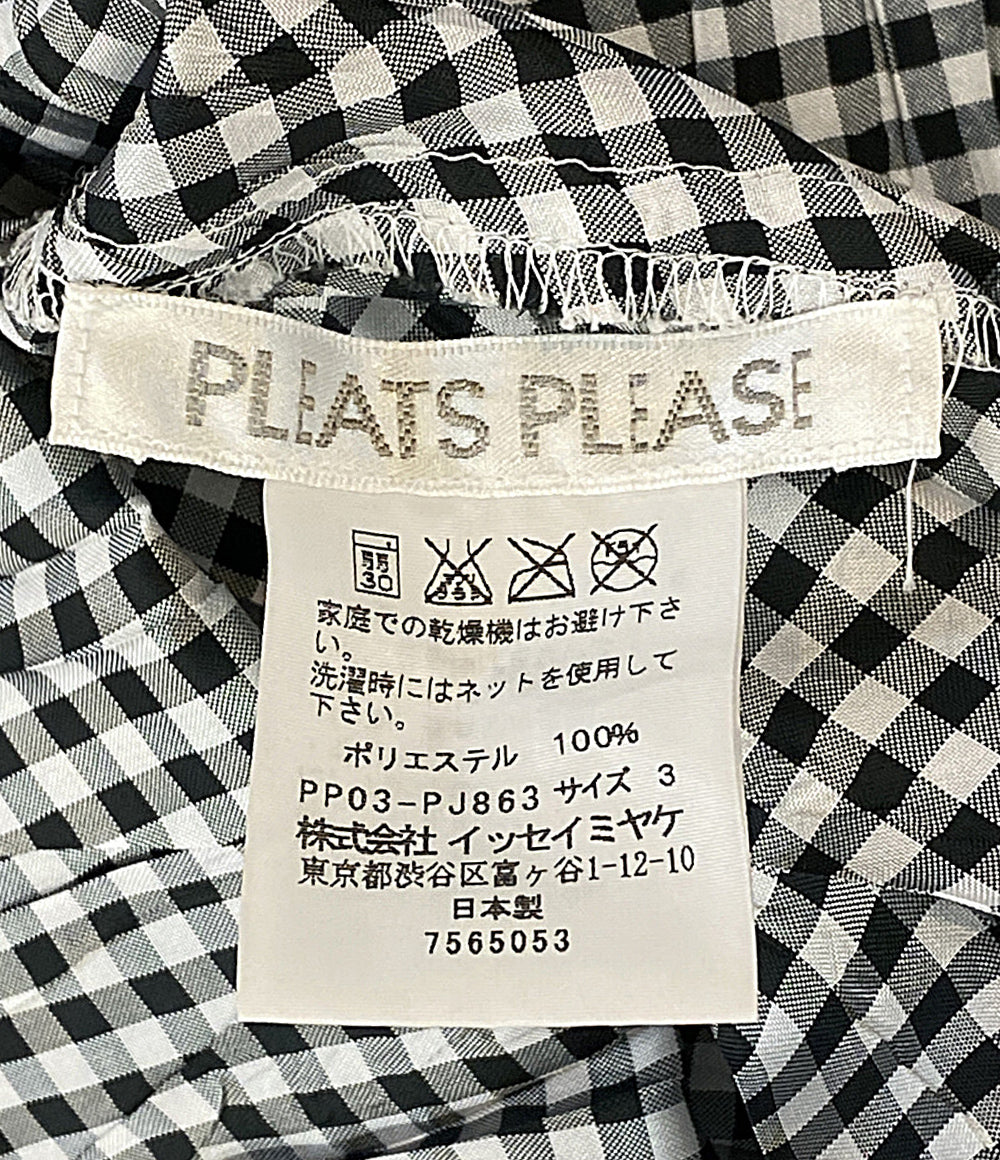 美品 PLEATS PLEASE 長袖シャツワンピース ギンガムチェック PP03-PJ863 レディース SIZE 3 プリーツプリーズ