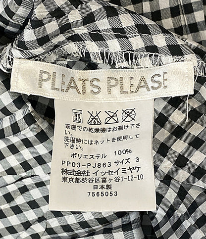 美品 PLEATS PLEASE 長袖シャツワンピース ギンガムチェック PP03-PJ863 レディース SIZE 3 プリーツプリーズ