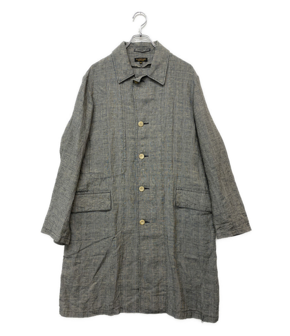 A vontade コート グレーチェック リネン メンズ SIZE M アボンタージ